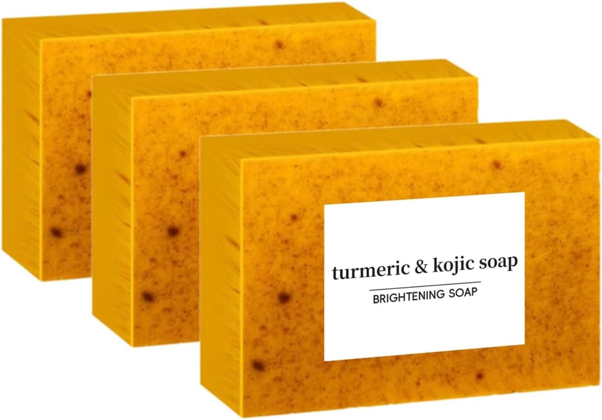 Wadayu 3PCS Natural Turmeric Soap Bar for Face & Body Clean, Smooth Skin and Moisturizing, Kojic Acid and Turmeric Skin Brightening Soap, 3X100G