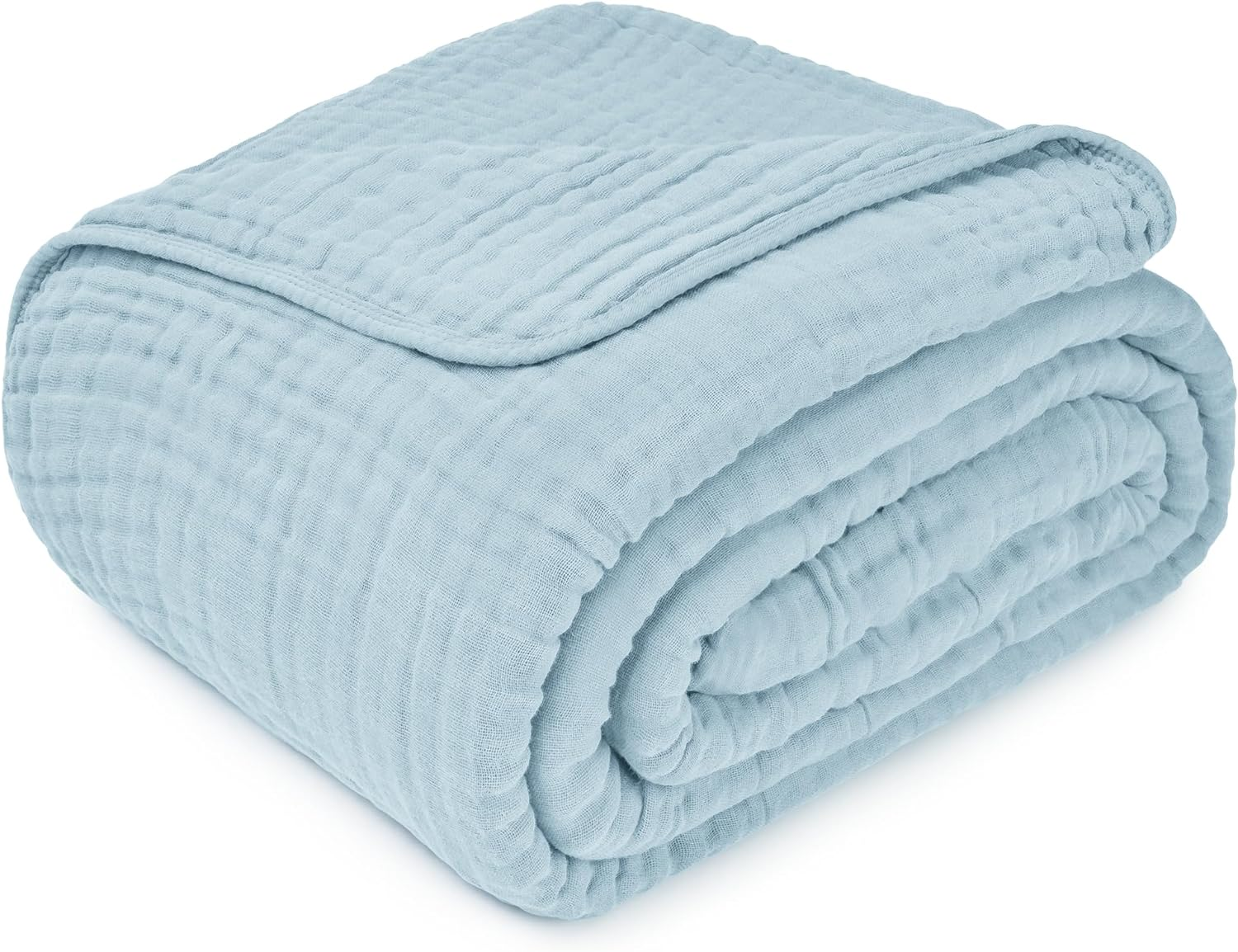 Comfy Cubs Queen Muslin Blanket, Extra Large Size 90&rdquo; X 90&rdquo;, 6 Layer Cooling Cotton Softness, Breathable & Warm Throw for Bedroom, Living Room Couch (Sky Blue, Baby - Muslin)