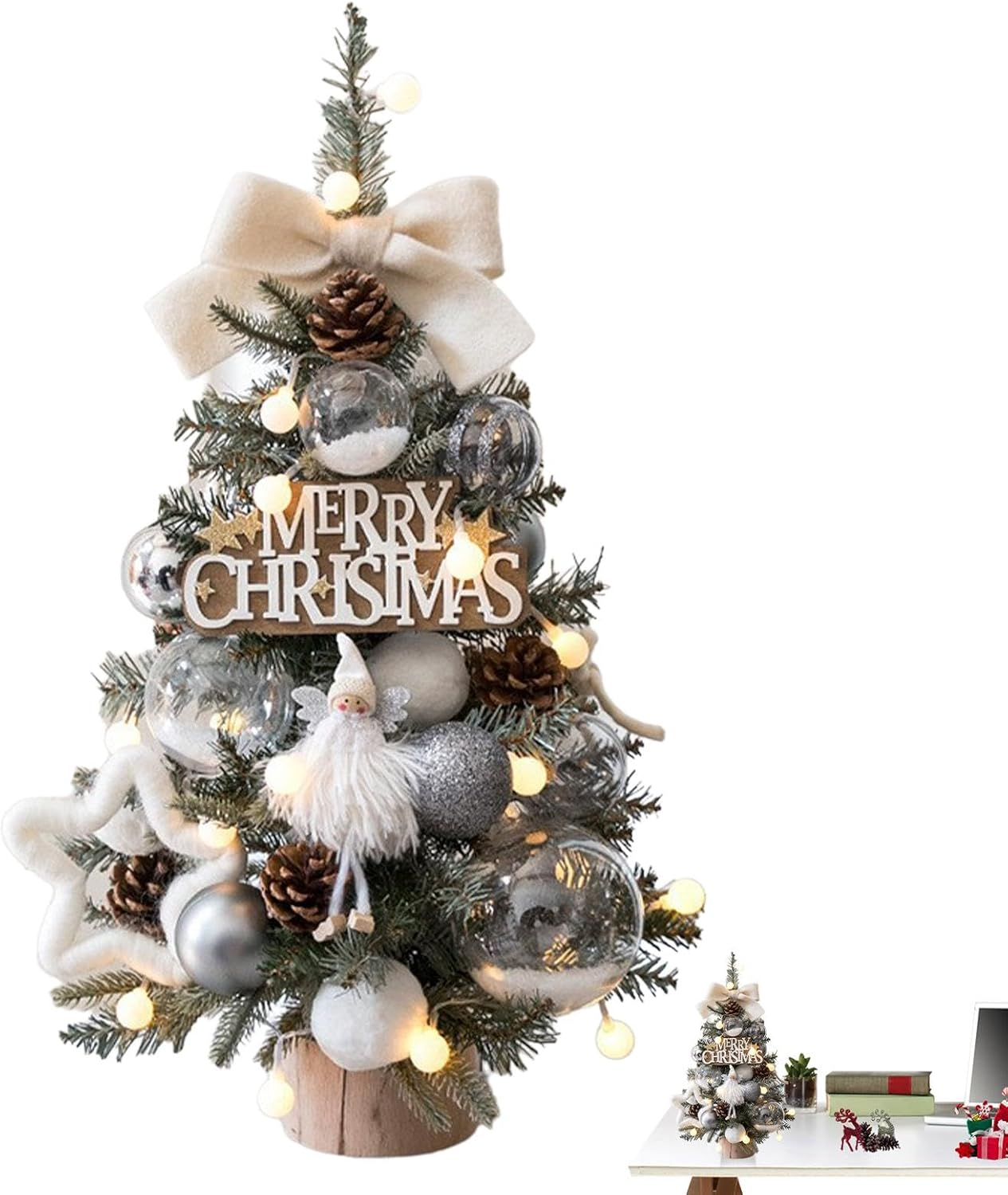 Christmas Tree with Lights - 18-Inch Portable Table Ornaments Christmas Trees - Christmas Table Centerpieces, Reusable Happy Christmas Decoration Set for Desks image number 4
