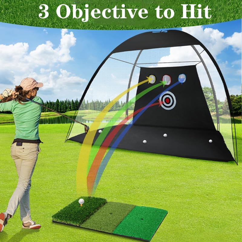 Golf Net with Practice Mat,Golf Hitting Aid Nets 3Mx2M for Backyard Driving Chipping Training Swing with Target Mat Balls for Outdoor Indoor，Gifts for Men Dad Him and Golfer image number 3