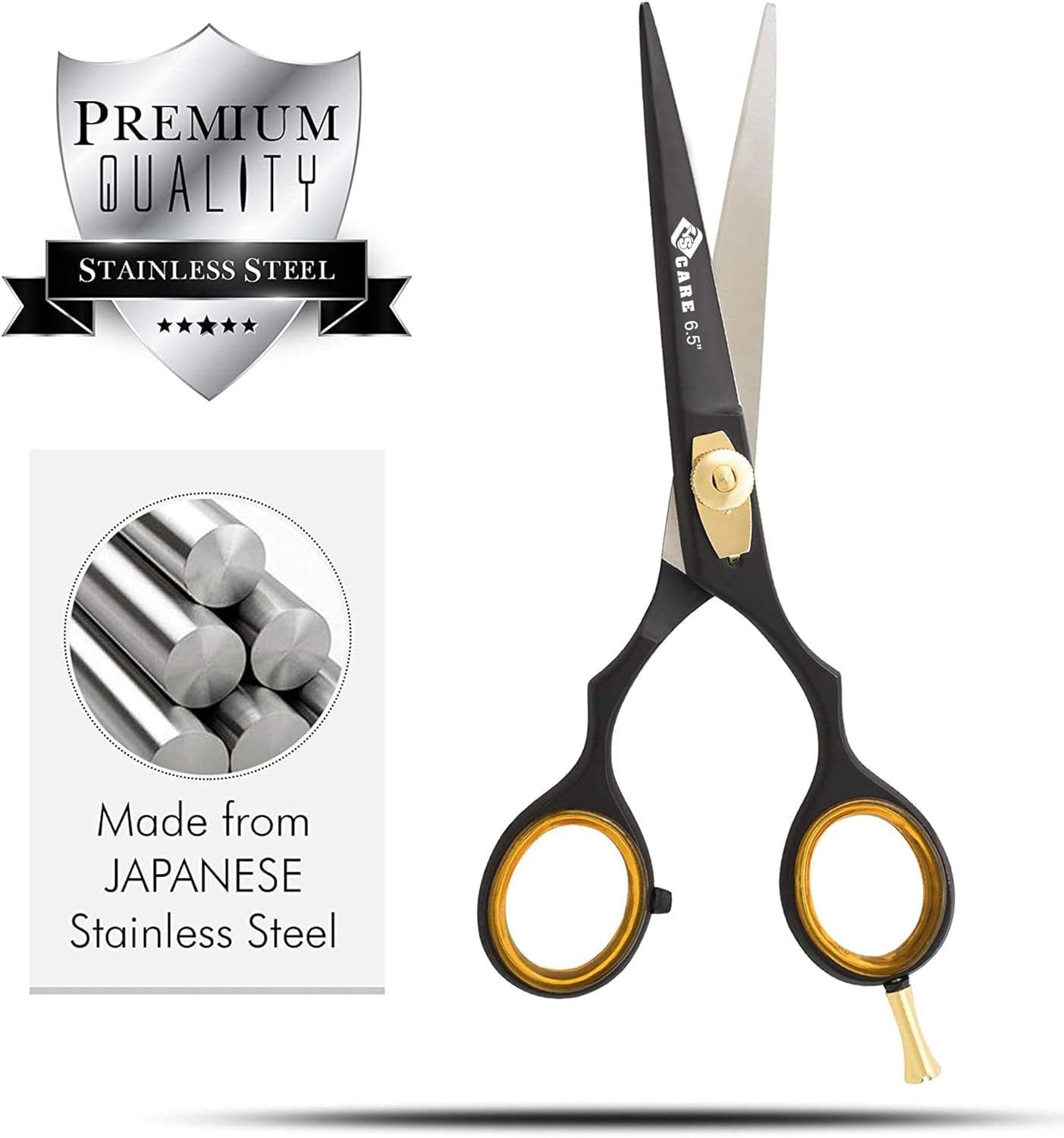 YSCARE Hairdressing Barber Hair Scissor for Professional Hairdressers Barbers Stainless Steel Hair Cutting Shears - for Salon Barbers, Men, Women, Children and Adults 6.5&rdquo; (Straight 6.5") image number 6