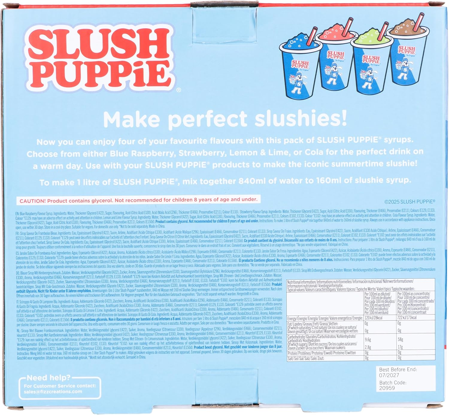 Slush Puppie 4 Pack Syrups, Blue Raspberry, Strawberry, Cola, Lemon Lime, 180Ml Bottles, Classic Slush Flavours image number 5