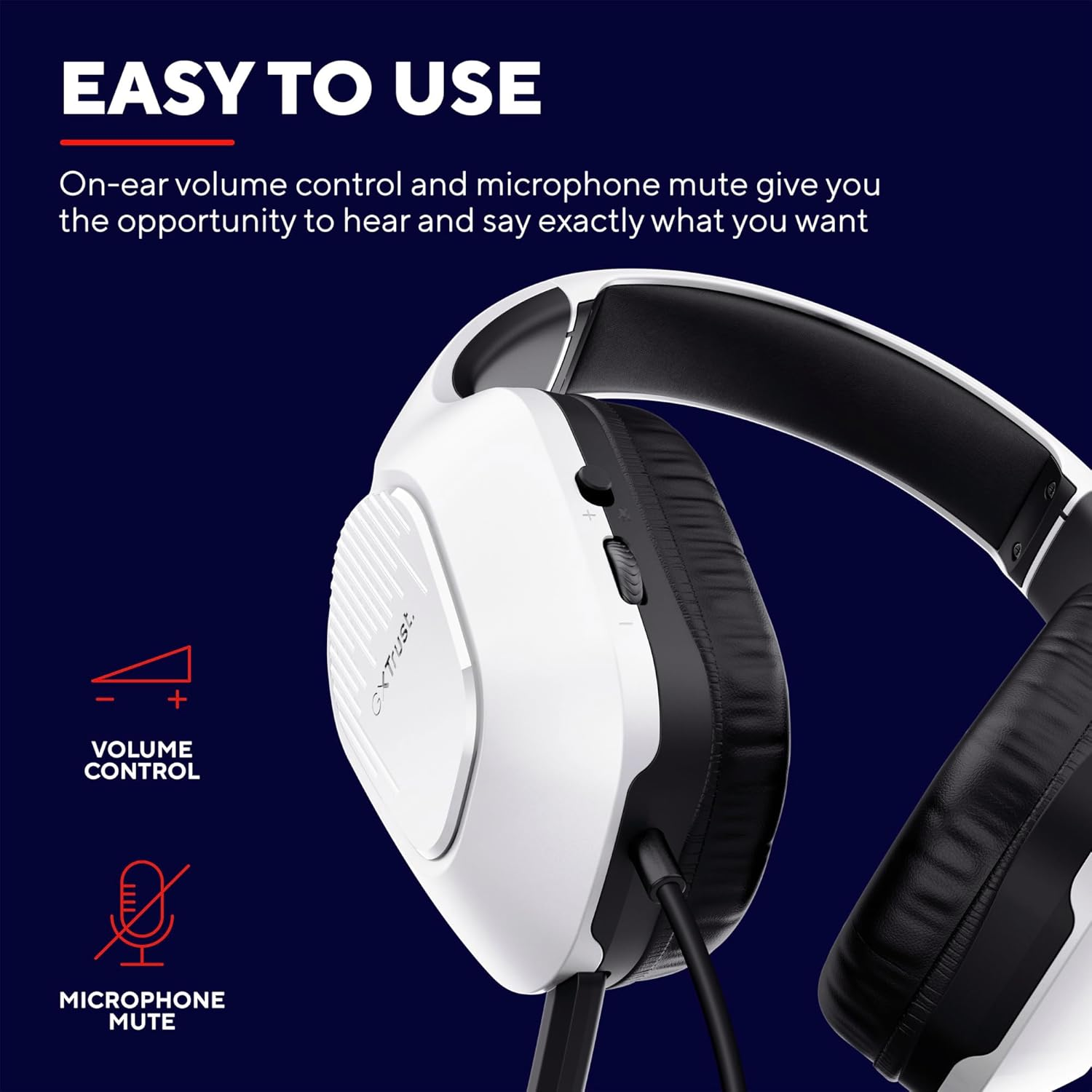 Trust Gaming GXT 418W Rayne Lightweight Gaming Headset for PC Xbox PS4 PS5 Switch Mobile, 50Mm Driver, 2M Cable, 3.5Mm Audio Port, Over-Ear Headphones with Cable, White image number 3