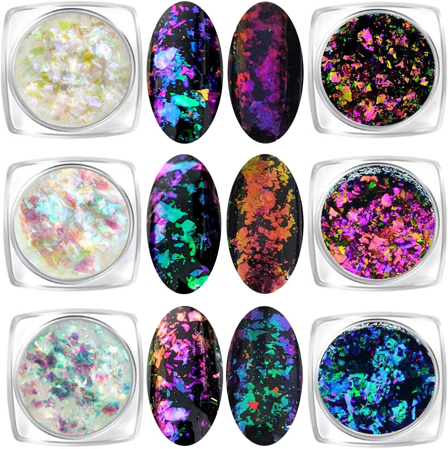 Iridescent Glitter Chameleon Nail Flakes Set of 6 Jars (Mixed Chameleon)