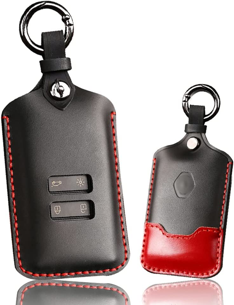 Ontto Leather Car Key Case Fit for Renault Koleos Kadjar Talisman Captur Espace Clio Megane Key Fob Cover Keyring Remote Key Holder Keychain Key Shel Lkey Protective Accessories Black