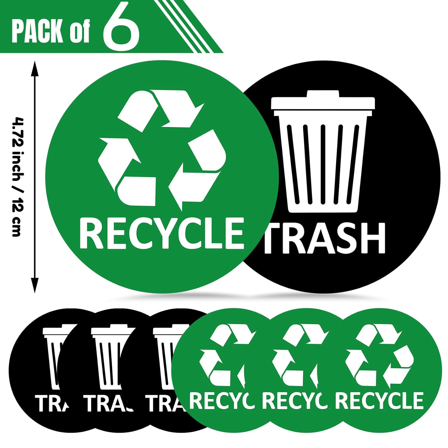 Sukh 8 Pack Recycle Sticker for Trash Can - Large Sign Garbage Recycling Sticker Reuse Recycle Vinyl Perfect for Kitchen Necessity Home Essentials,Home, Office,Work,Commercial Event,Apartment,Hotel, Gym, Room,Bars,Recycling Stickers for Trash Can image number 4