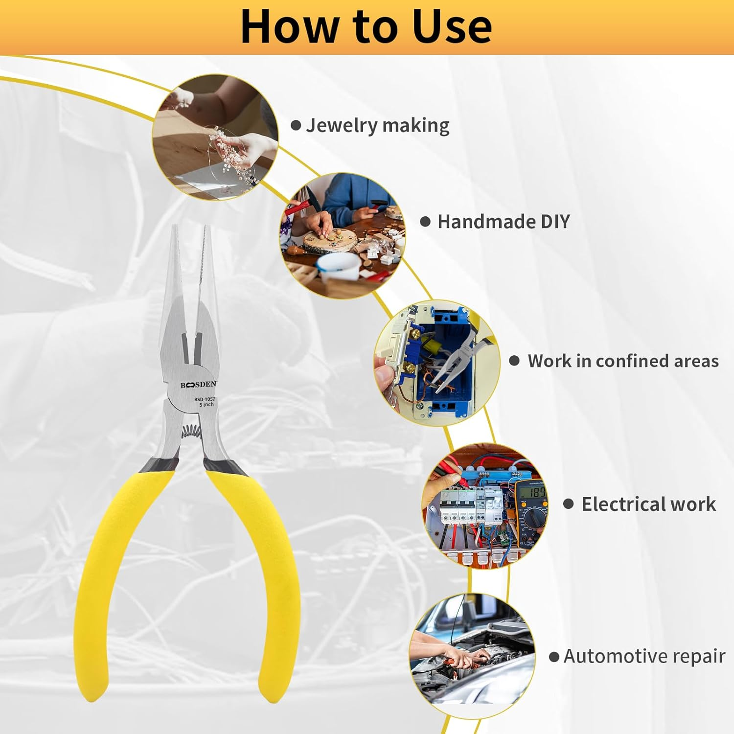 BOOSDEN 5" Needle Nose Pliers, Long Nose Pliers Set with Side Cutter,Mini Fine Needle Nose Pliers with Comfort Grip, Precision Small Needle Nose Pliers for Electronics, Craft, Jewelry Making, 5 PACK image number 1