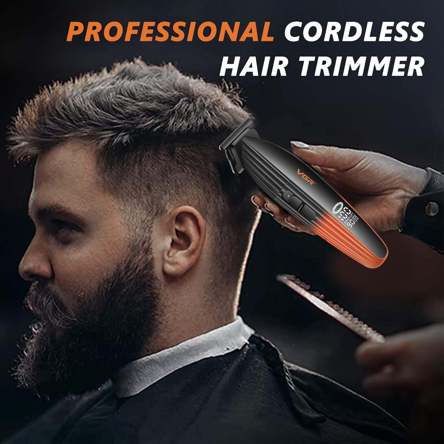 VGR 889T Professional Hair Trimmer for Men, 9000RPM High Speed Cordless Hair Clippers Beard Trimmer with Ceramic & DLC T Blade, Zero Gapped Barber Clippers with USB Charging Base, LED Display image number 1