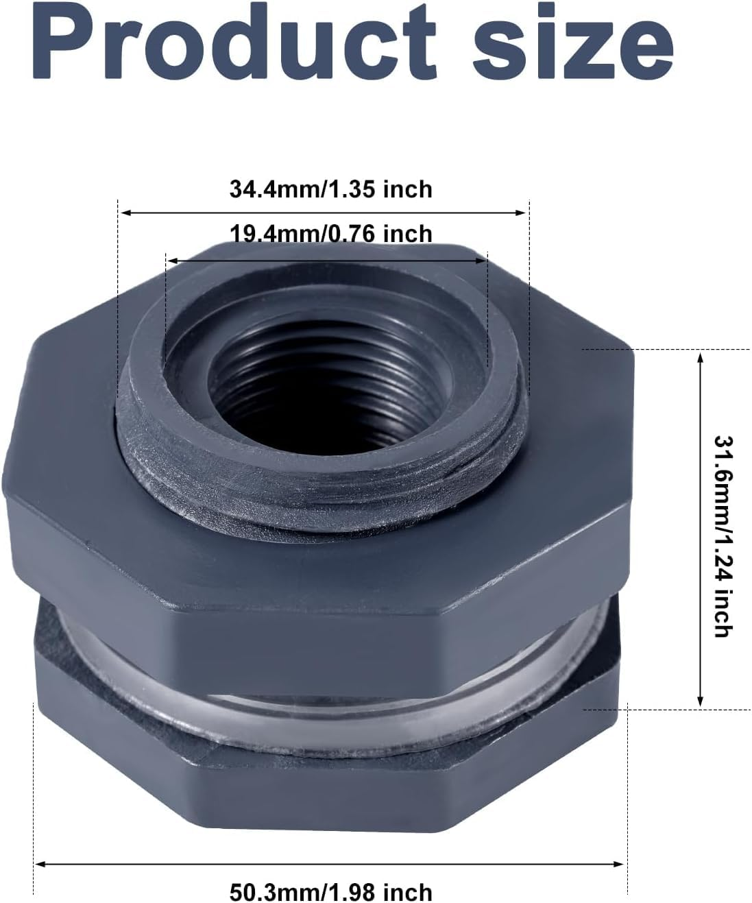 PVC Bulkhead Water Tank Connector Adapter, 4Pcs Bulkhead Fitting Water Tank Connector PVC Threaded Fitting Adapter,Plastic Bulkheads Fittings for Rain Barrels image number 3