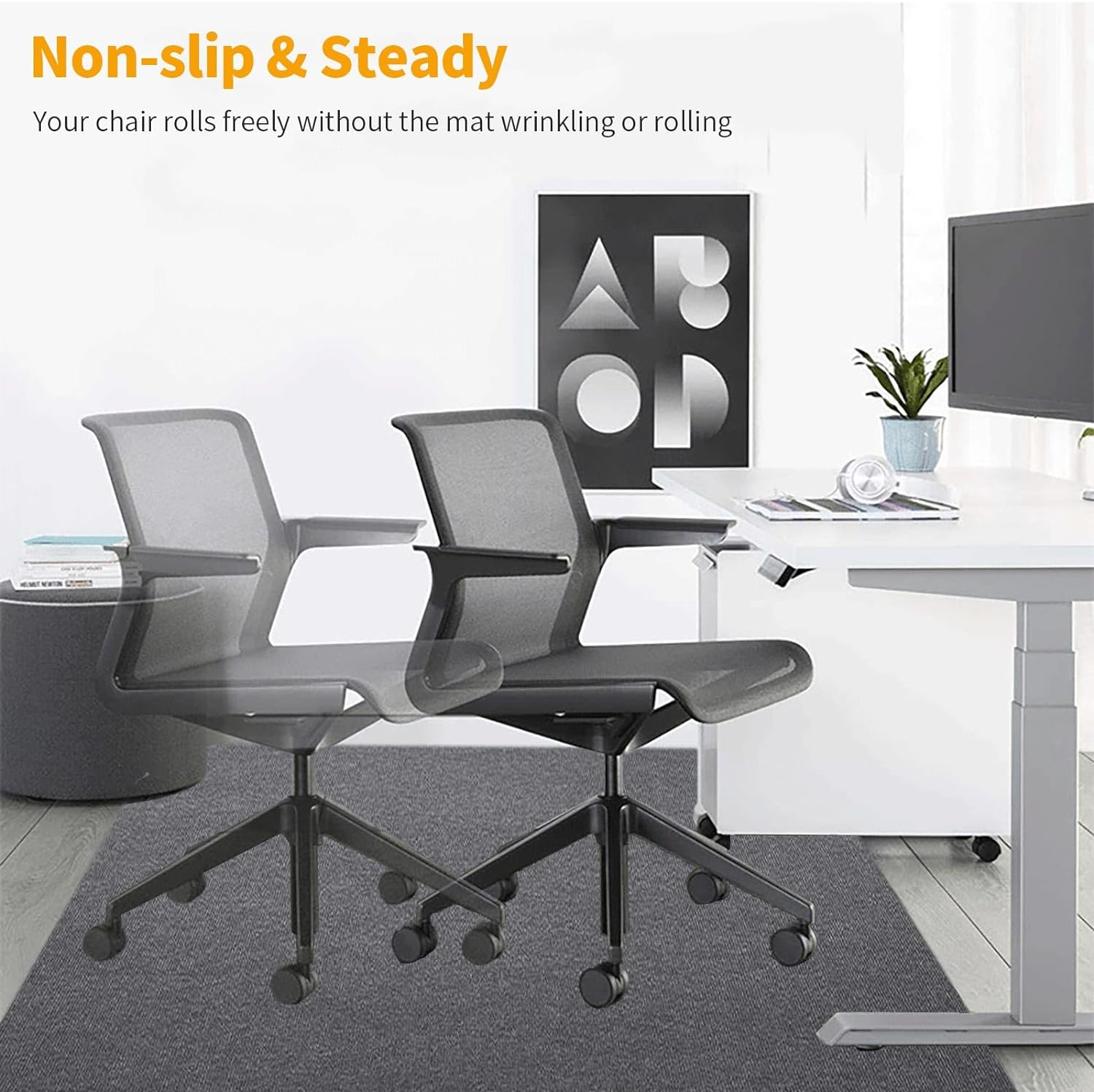 Office Chair Mat 130X160Cm Chair Mat with Non-Slip TPR Rubber Backing Protector Mat for Hardwood Tile Floor,Cuttable,Light Gray image number 3