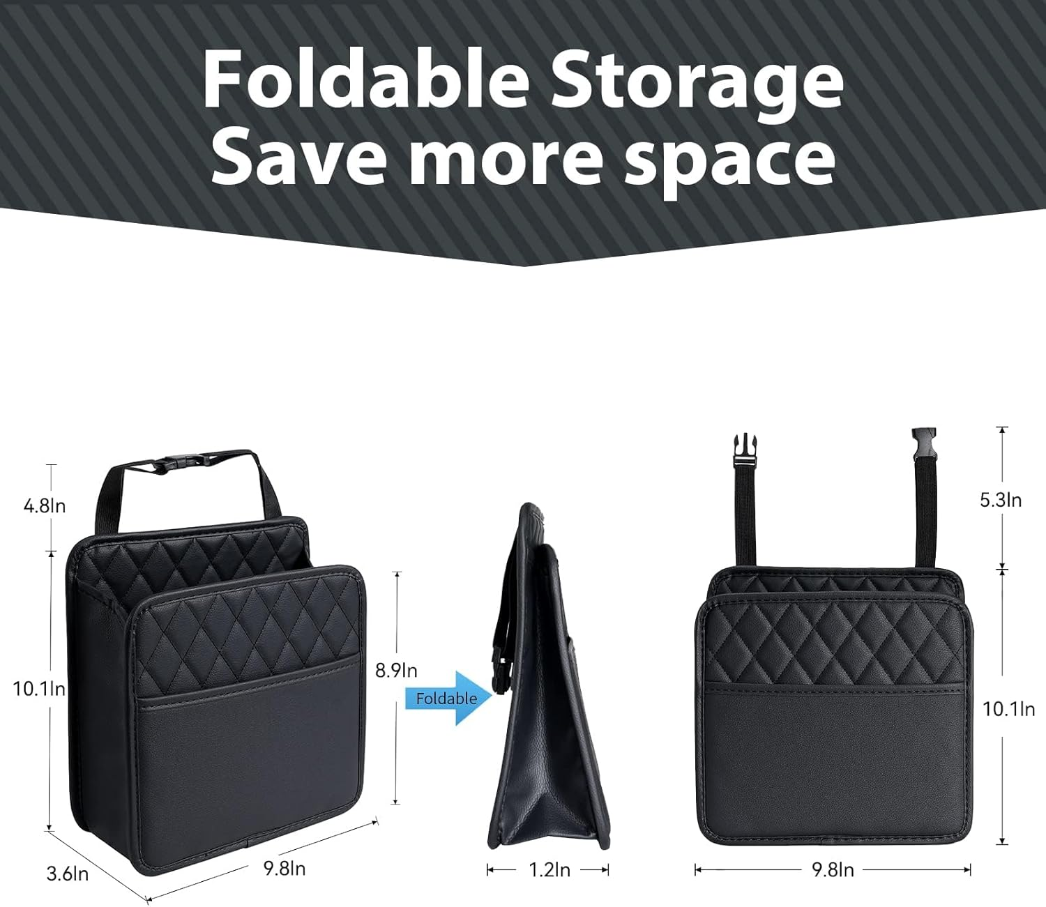 2-Pack Leather Automotive Backseat Hanging Storage Pocket，Seat Back Organizer， Bottle Bag Storage Box Organizer ，Travel Tidy Pouch Pocket，Universal for Most Cars（Black） image number 1