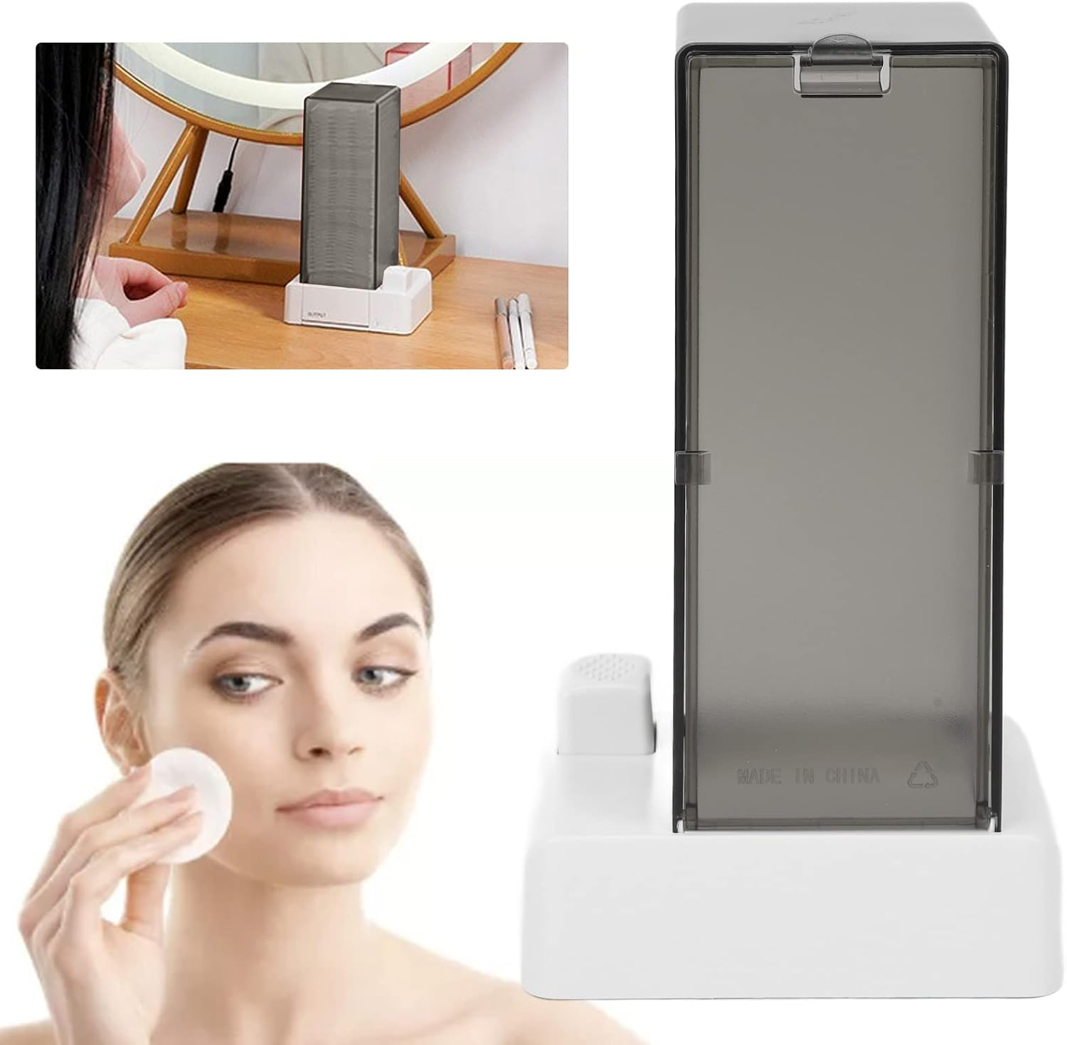 Cotton Pad Dispenser, Automatic Cotton Pad Holder Press Out Makeup Removal Cotton Holder PC Automatic Cotton Pad Dispenser for Bathrooms Bedrooms image number 5