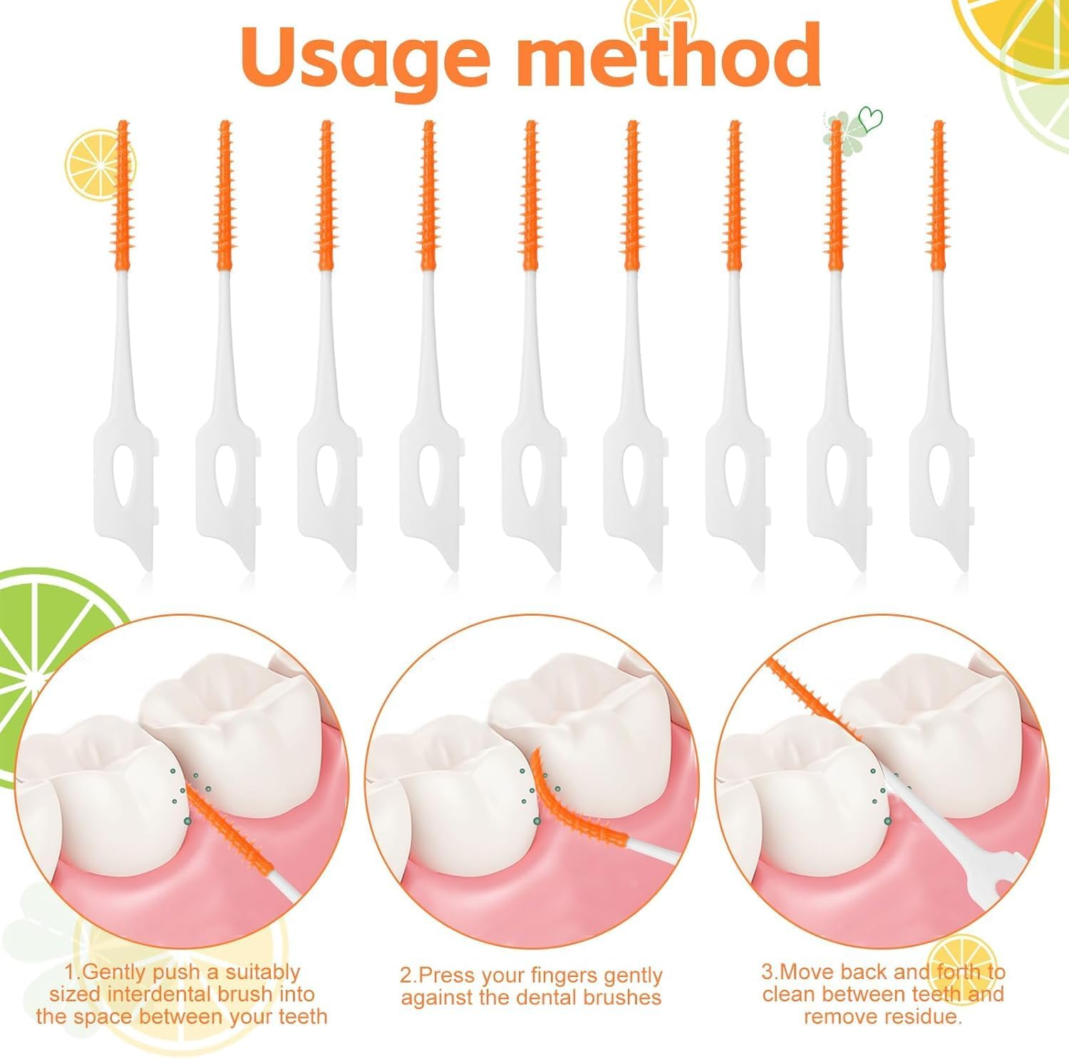 Dental Floss Picks Soft Interdental Brush, Braces Brush, Floss Picks for Teeth, Disposable Interdental Brush, Suitable for Cleaning Teeth Health (Orange) - Blue image number 4