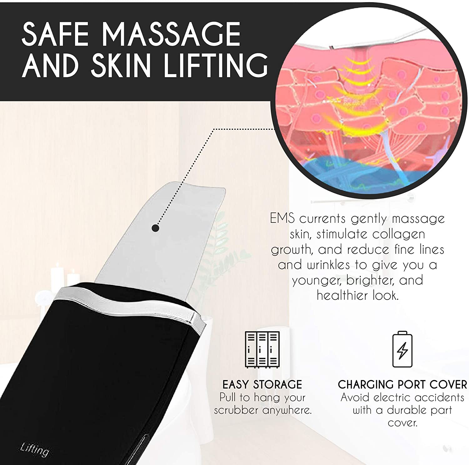 The Original Electric Skin Scrubber - Blackhead Remover - Comedone Extractor - Pore Cleaner Removal Kit - Facial Skin Exfoliator - Facial Lifting Tool - White image number 2