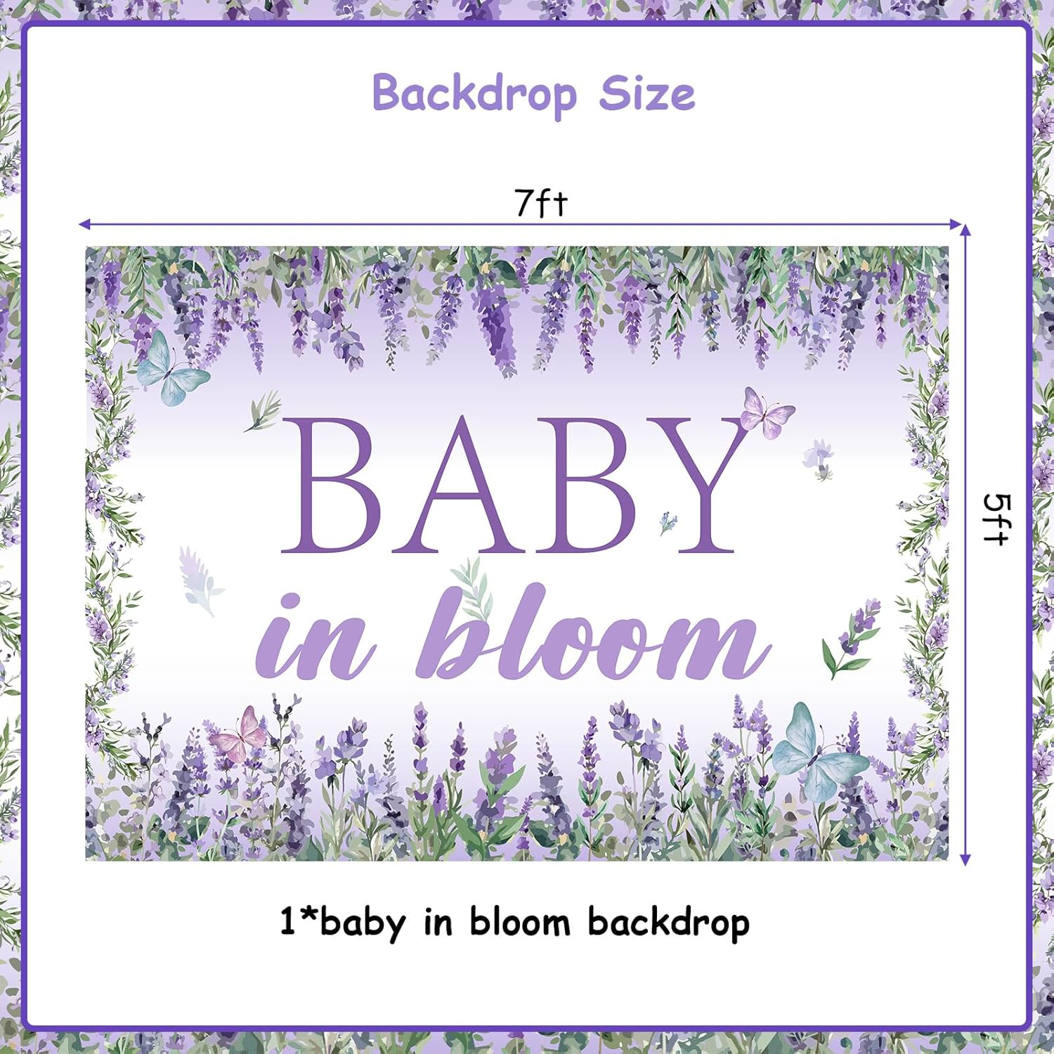 Wonmelody Baby in Bloom Baby Shower Decorations Lavender Baby Shower Backdrop 7 * 5Ft Lavender Baby Shower Decorations for Girl Purple Photo Backdrop for Violet Floral Baby Shower Party image number 2