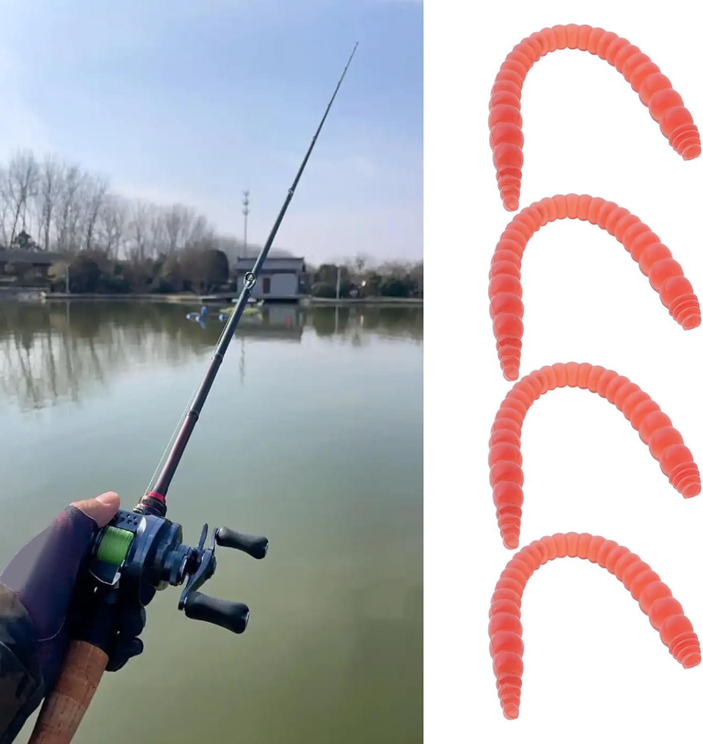 Briny River 90Pcs Realistic Worms Drop Shot Soft Worm Lures Soft Fishing Lure 30Pcs 4Cm Red Lures 30Pcs 6Cm Red Lures 30Pcs 8Cm Brown Lures Soft Plastic Worms Fishing Worms image number 6