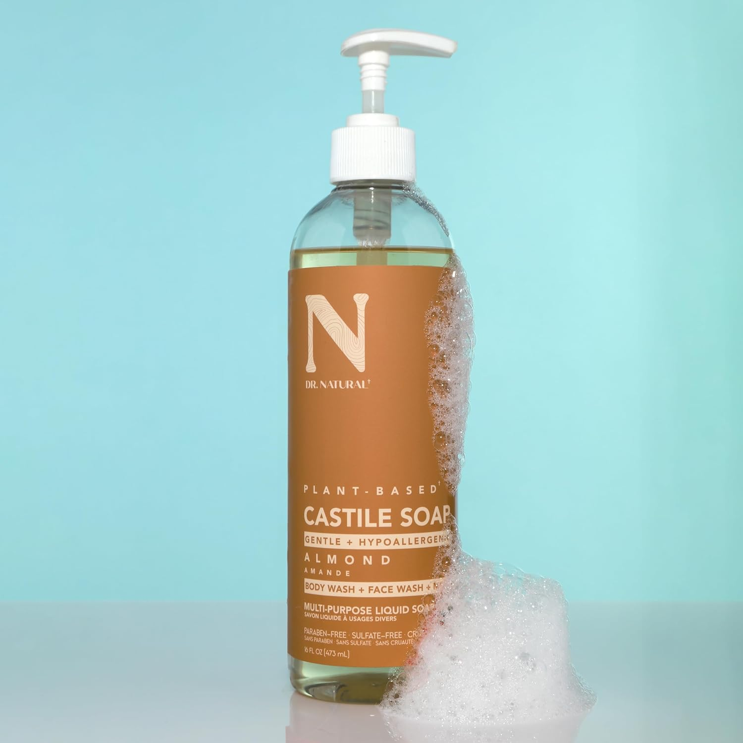 Dr. Natural Castile Liquid Soap - Multi-Use Body Wash, Shampoo and Face Wash - Hydrating Body Soap for Skin, Hair, Pets and Home - Almond - 473 Ml image number 4