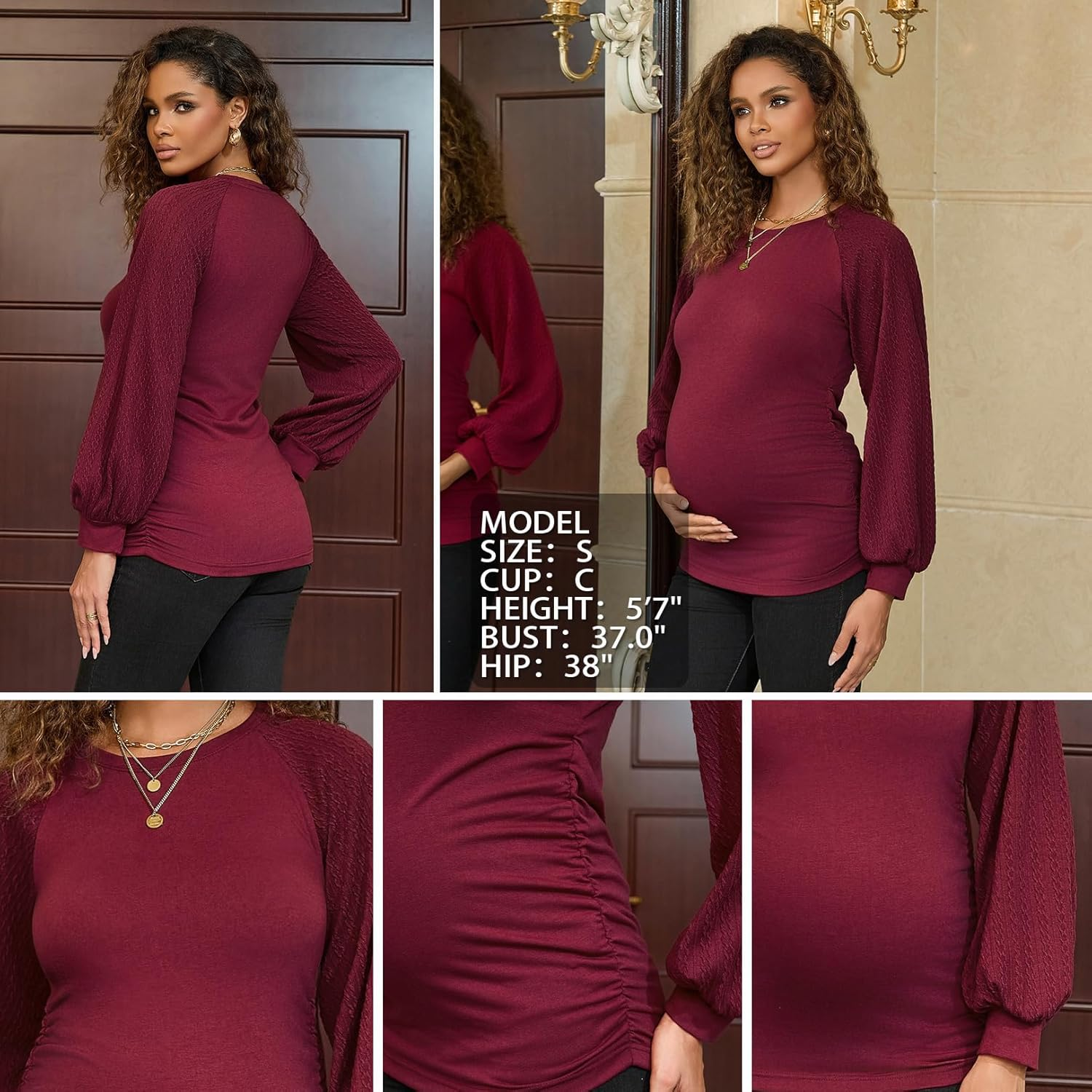 Bhome Maternity Sweatshirts Patchwork Cable Knit Long Sleeve Tops Crewneck Shirts Lightweight Sweaters image number 3
