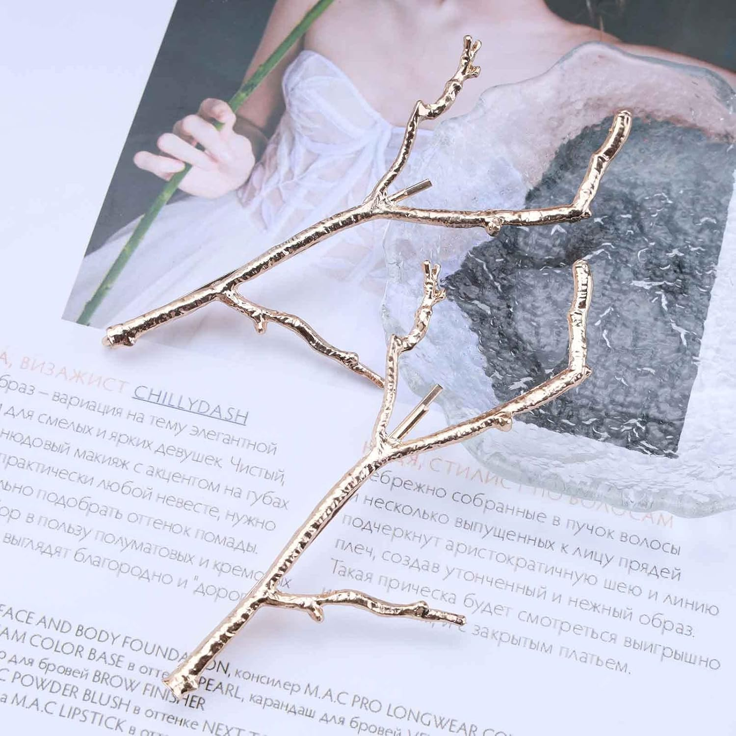 Yheakne Boho Leaf Hair Clip Gold Branch Hair Clip Pen Vintage Leaf Barrette Hair Clip Decorative Hair Clips Metal Hair Accessories for Women and Girls