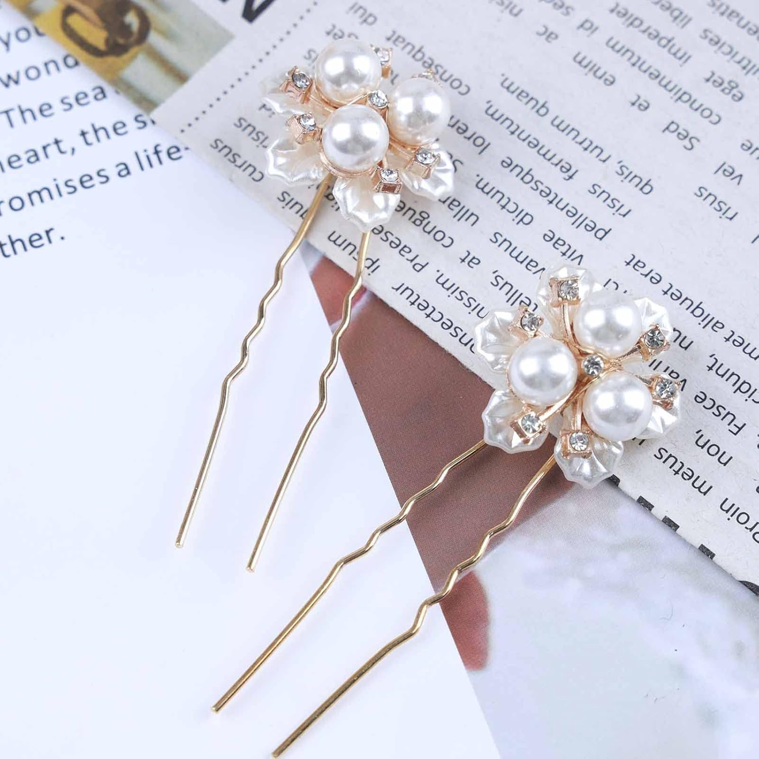 Yheakne Pearl Crystal Wedding Hair Pins Gold Flower Pearl Hair Pins Barrette Vintage Hair Clip Pins Decorative Bobby Pin Boho Hair Clip Bridal Hair Accessories for Women and Girls 2 Pieces (With Pearl) image number 1