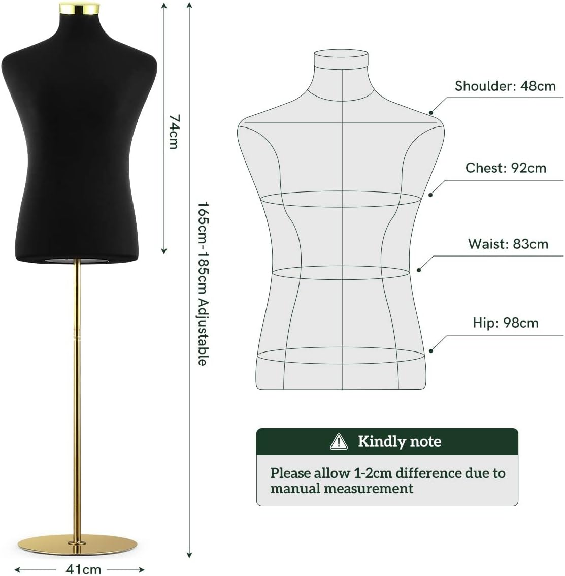 Luxsuite Male Mannequin Stand Dress Form Mannequin Torso Adjustable Height Dressmakers Dummy Mannequin Shop Window Display Tripod Base Black 165Cm-185Cm image number 3