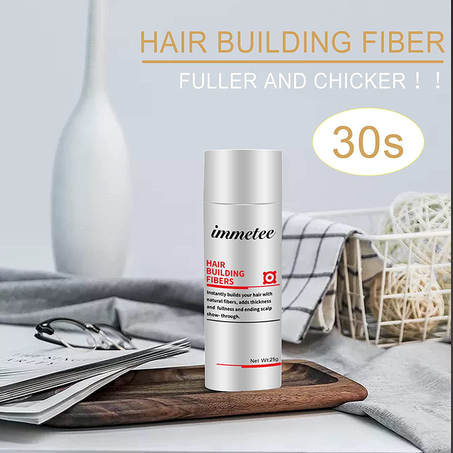 Immetee Hair Building Fibres Powder, Hairline Powder Black, Hair Fibres for for Thinning Hair, Conceals Hair Loss in 30 Sec, Hair Thickener for Women & Men​ (28G Black)