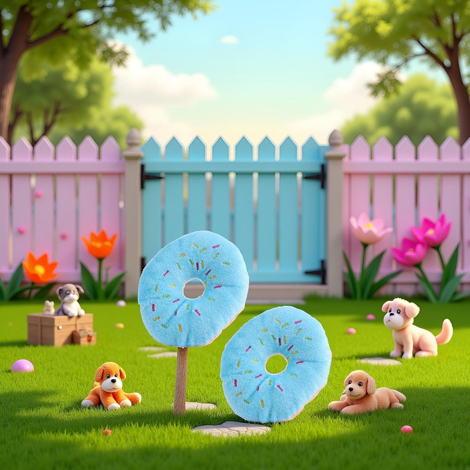 2 PCS Blue Donut Shape Plush Pet Toy Funny Dog Toys,Lovely Donut Shaped Squeaky Squeaking Sound Toy for Pet Chew Toy Squeaky Plush Blueberry Chew Guard Dog Squeak Toys image number 2