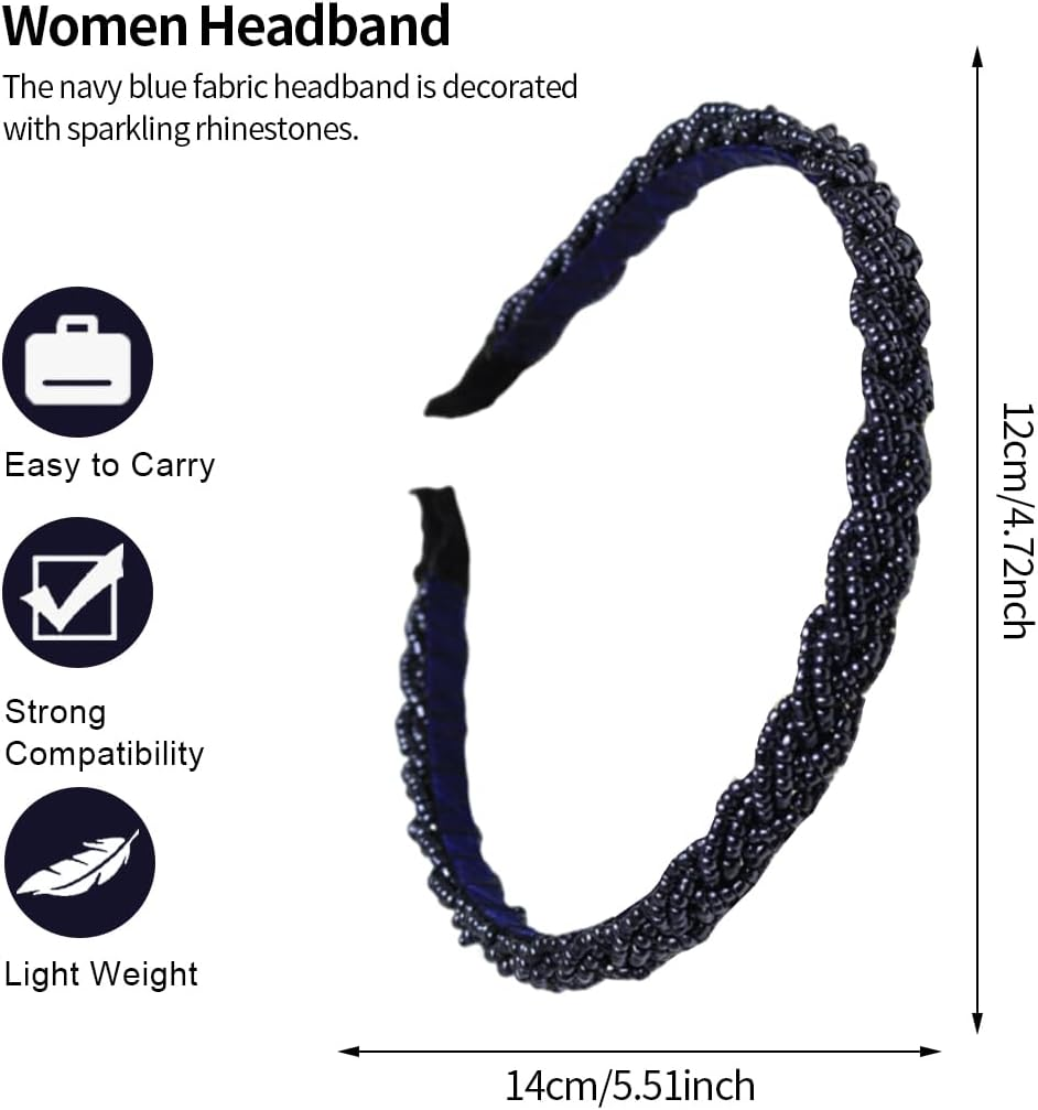 YUZNA Braided Headband Dark Blue for Women Costume Hair Accessories Elegant for Dirndl Oktoberfest Accessories image number 5