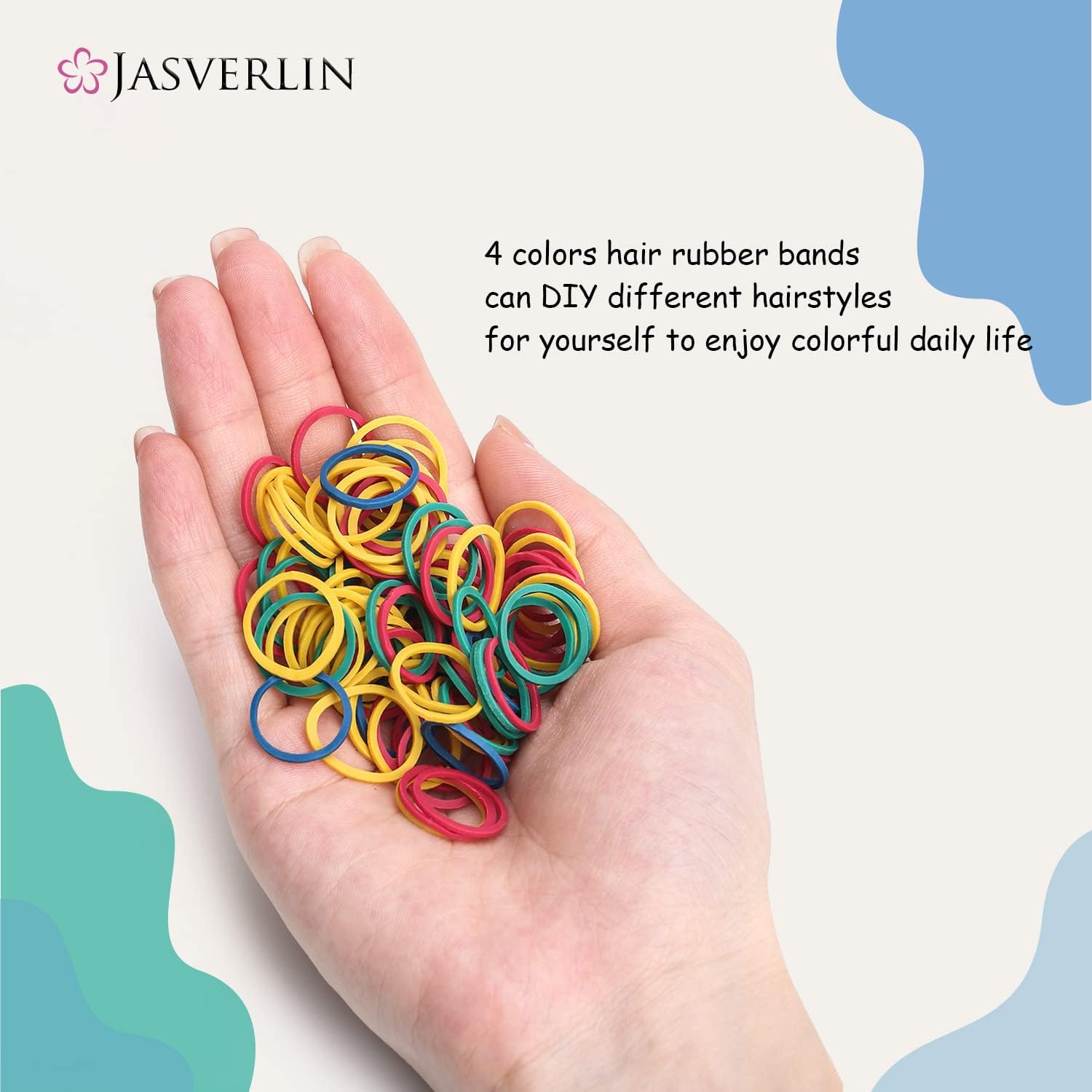 JASVERLIN 3/4Inch Elastics Hair Rubber Bands Colorful, Baby Elastic Band Hair Ties Ponytail Braid Holder Loom Tiny Small Scrunchies for Thick Women Girls Kids 1000Pcs - Multi-Colored image number 4