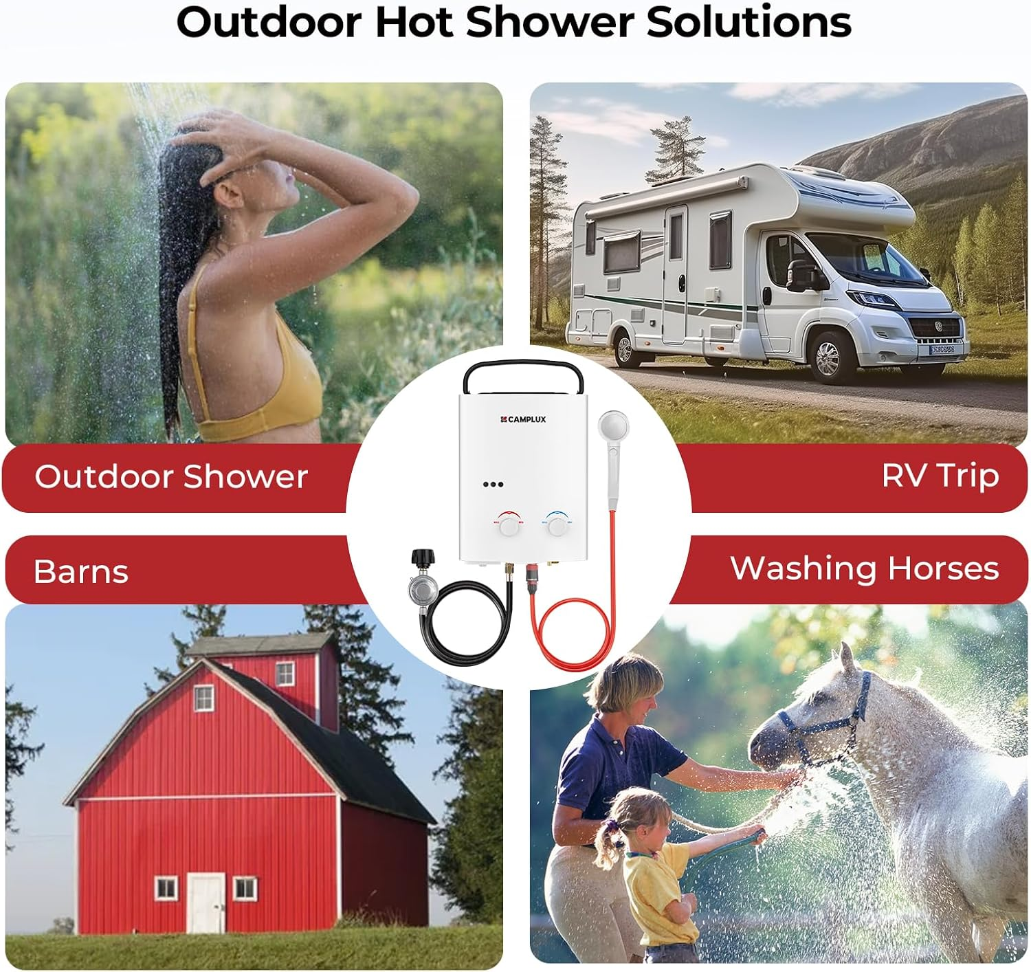Camplux AY132 Gas Hot Water Heater Tankless, Portable LPG Camping Shower Instant, for RV, Outdoor Use, 5L image number 2