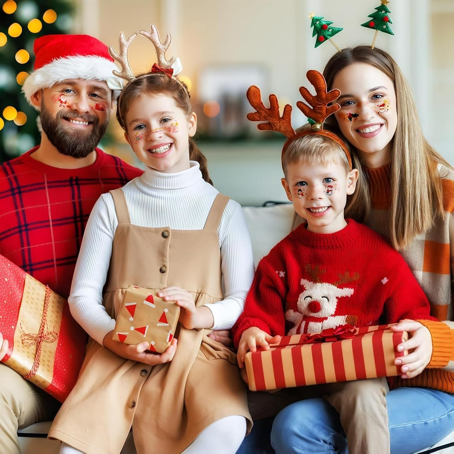 Itadaku 12 Sheets Christmas Temporary Face Tattoos, Cartoon Santa Claus, Snowman, Tree, Gingerbread Man, DIY Holiday Decorations image number 3