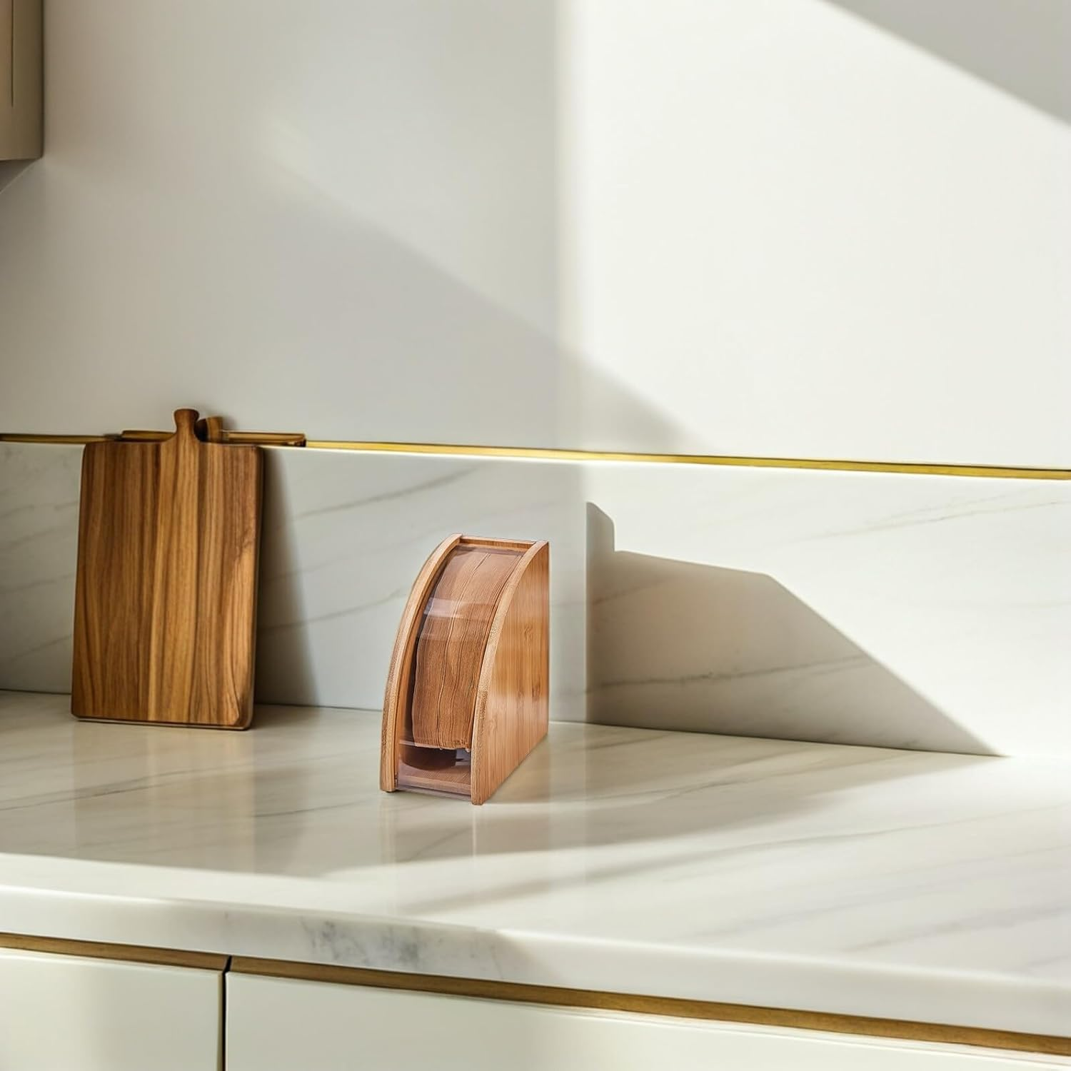 LIGIGWASH Natural Wood Coffee Filter Stand with Creative Grain Design Freestanding Simple Style Rack for Neat Storage of Coffee Filter Paper Desktop Organizer for Espresso and Tea image number 1