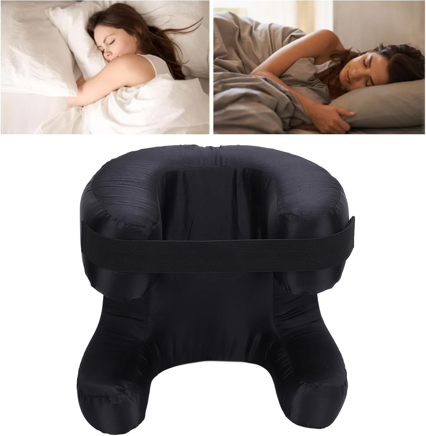 Face Pillow, Silk Fabric Memory Foam Soft Cushioning, Ergonomic Beauty Pillow for Back Sleep, anti Wrinkle Pillow, Back Sleep Training Pillow (Black) image number 2