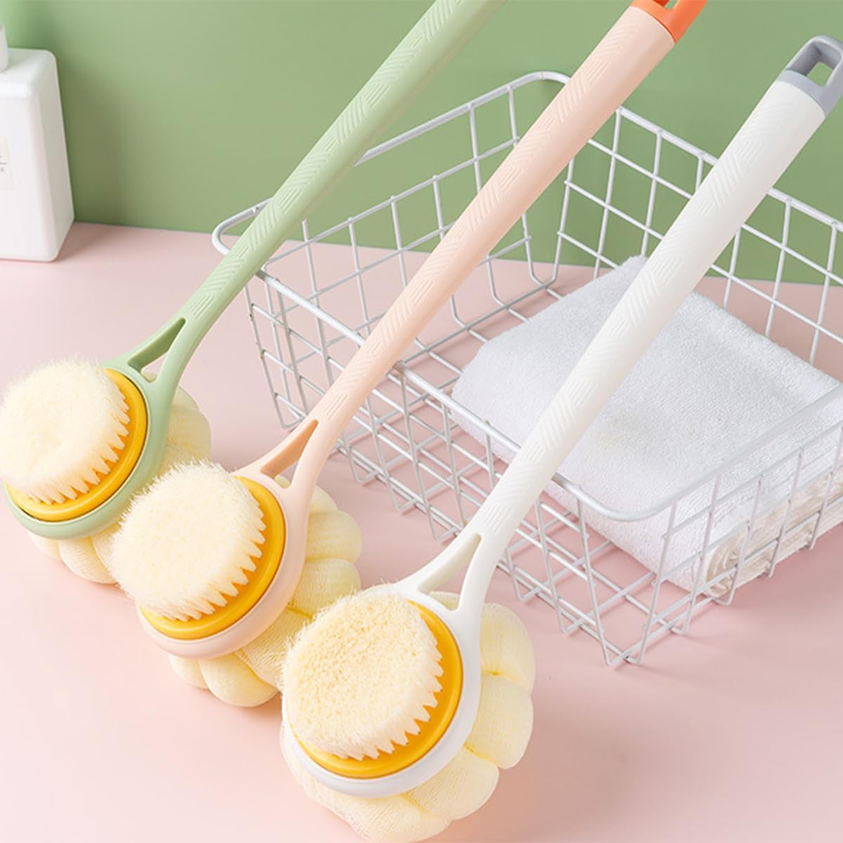 NUZAMAS Body Brush Back Scrubber Double Sided Body Shower Brush with Long Handle Bath Brush with Soft Bristles and Bath Ball for Massage Bathing Exfoliating image number 6