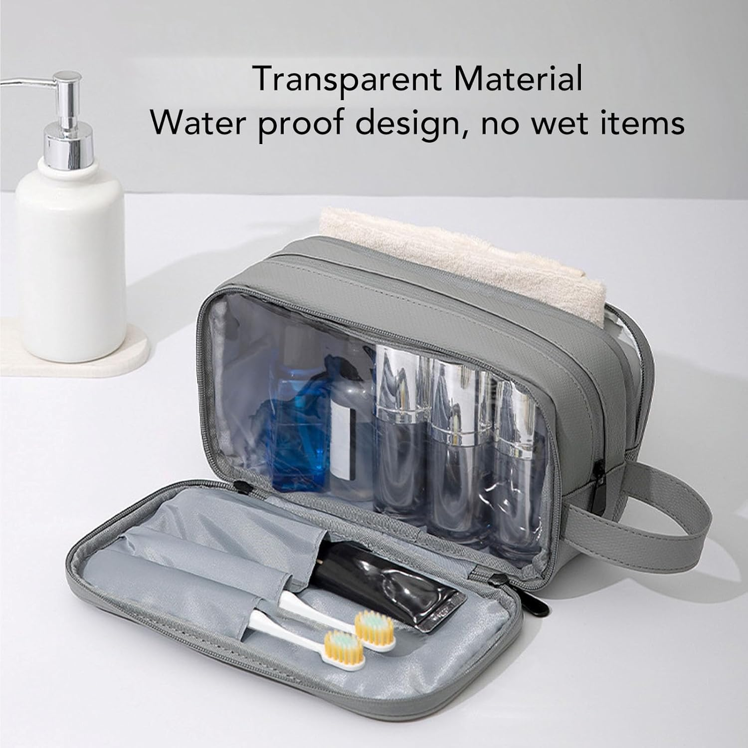 Travel Toiletry Bag for Women, Portable Water Resistant Makeup Organizer Bags with Large Capacity, Brush Holder, Cosmetics Organizer