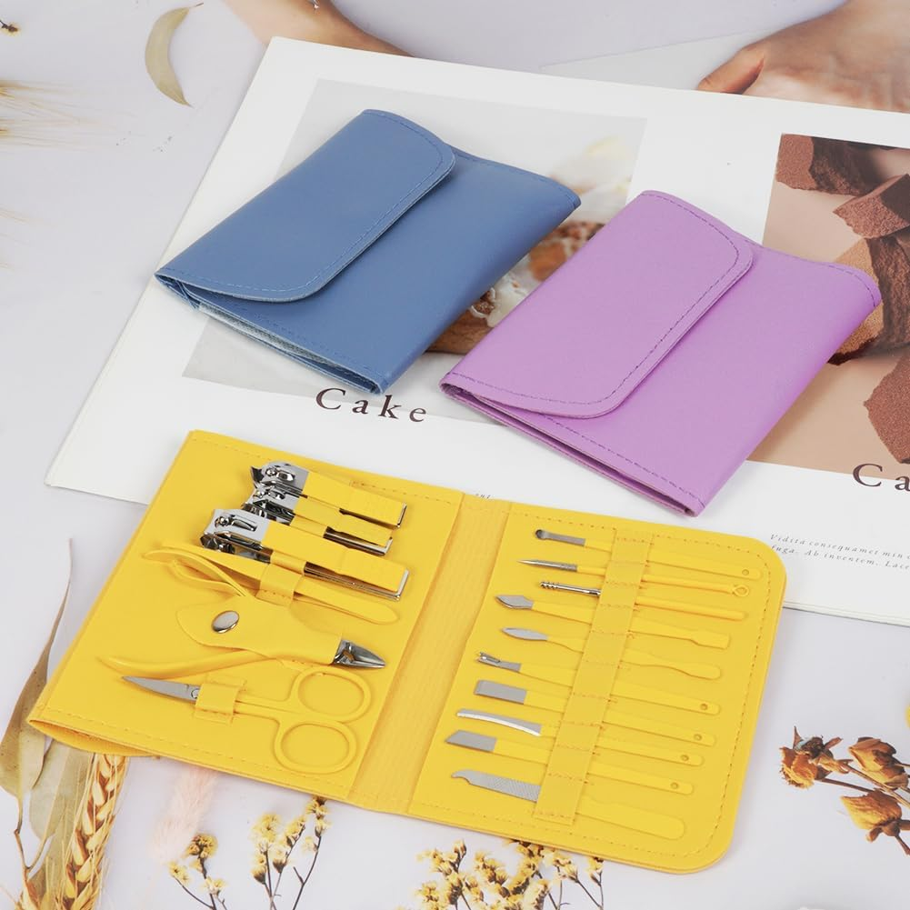 LOPHE Manicure Set, 16-Piece Nail Clippers Pedicure Set with Leather Bag, Professional Nail Care Nail Set for Thickness, Ingrown Nails, Women and Men, Blue - Yellow image number 6
