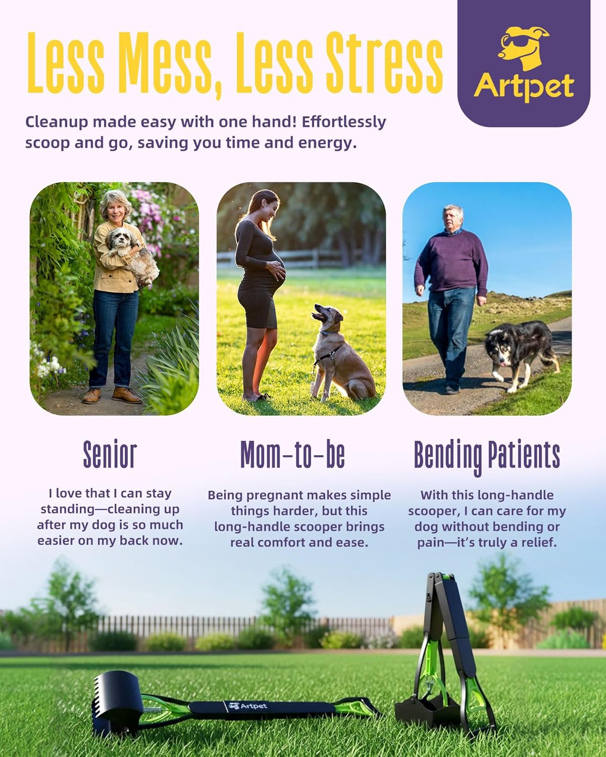 Artpet 32&rdquo; Pooper Scooper for Large Dogs Long Handle Pet Poop Scoop Heavy Duty Dog Poop Picker Upper for Yard Grass Gravel Dirt Sand