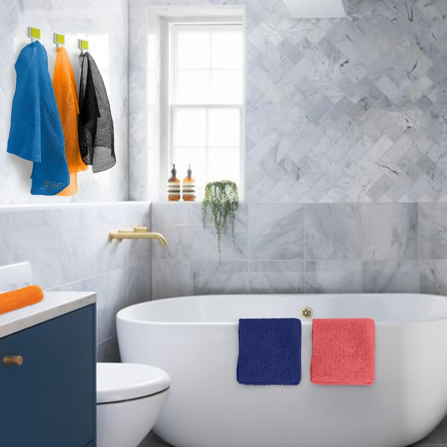 Selalu 2 Pieces Authentic African Net Sponge, Long Nylon Exfoliating Net Sponge Back Body Washcloth for Deep Clean and Smooth Skin, Stretches to 63 Inches (Blue) image number 1