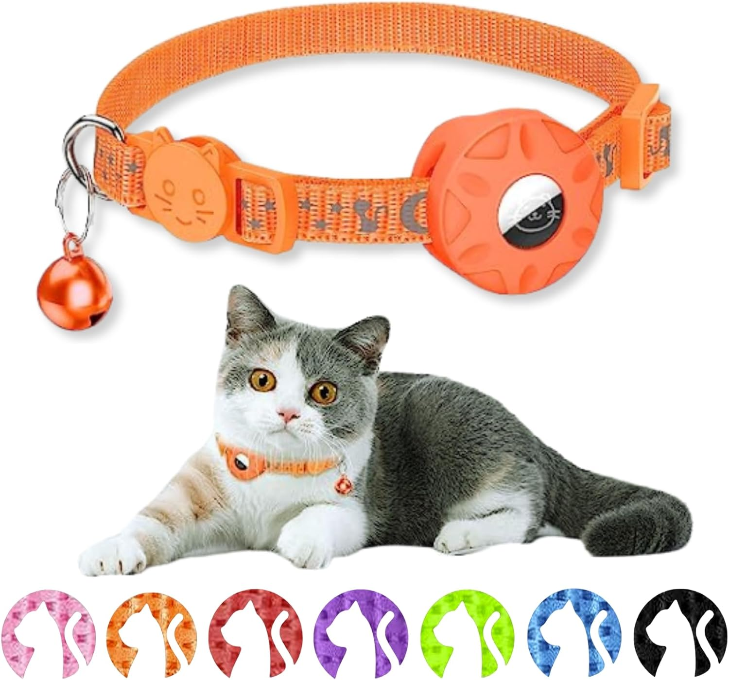 Airtag Cat Collar Adjustable Safety Buckle Bell Night Reflective with Apple Air Tag Holder Sturdy Durable Suitable for Cats Dogs (Black & Red) - Blue  Red image number 4