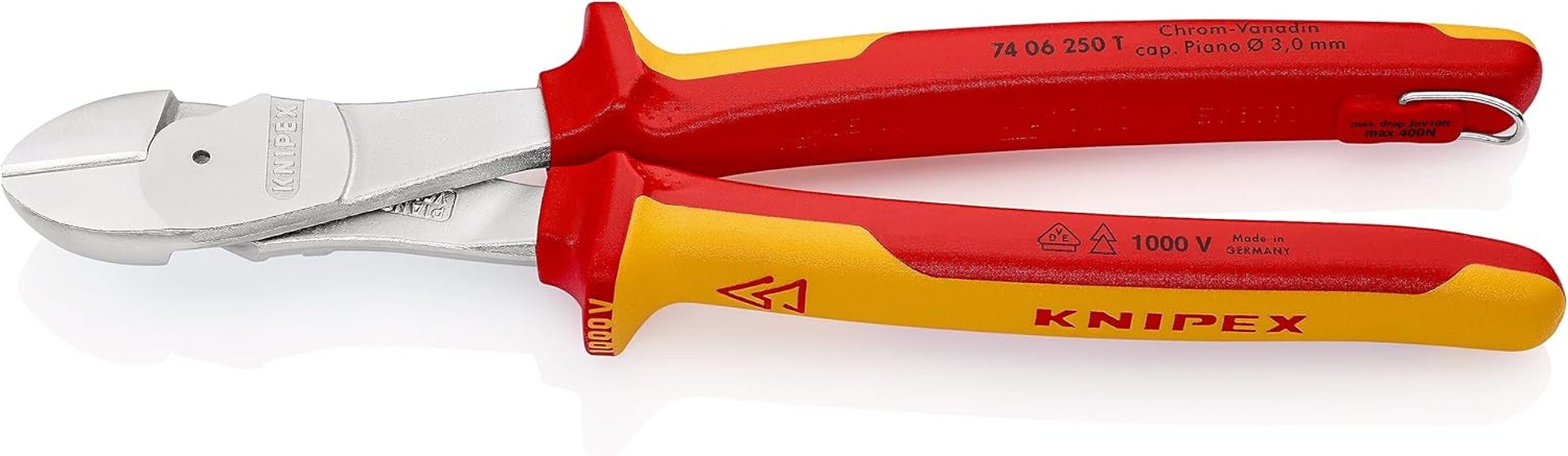 Knipex 74 06 250 T BK Tethered High Leverage 1000V Diagonal Cutter, 250 Mm Length