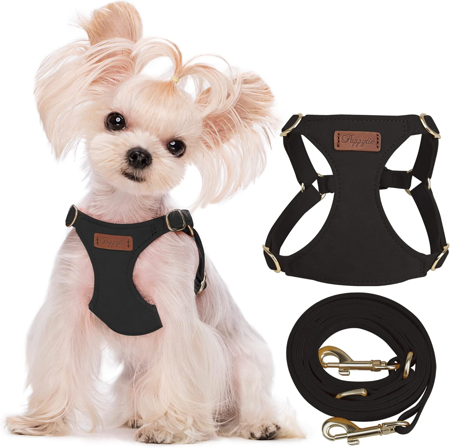 Puppytie No Pull Dog Harness with Multifunction Dog Leash,Soft Adjustable No Choke Escape Proof Pet Harness Vest for Medium Dogs or Large Dogs,Pink,M