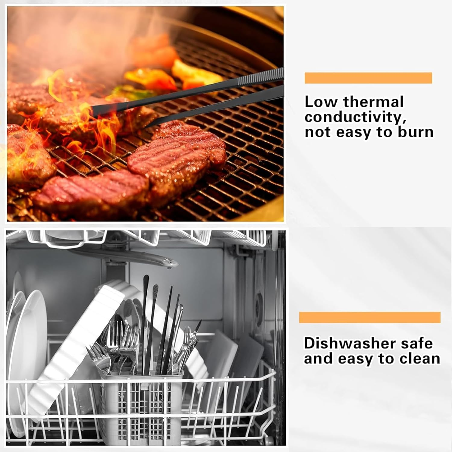 Rhoyee 4 PCS Black Stainless Steel Kitchen Tweezers Tongs Set &ndash; 10"& 12" Precision Cooking Tweezers with Serrated & Rounded Tips&ndash;Long Tweezer Tongs for BBQ, Food Plating, Seafood, Bartending & Repairs image number 1