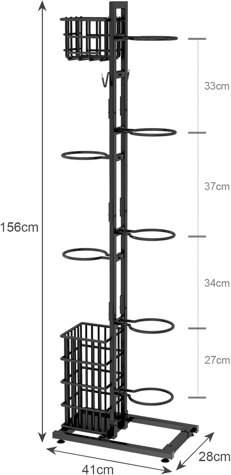 Basketball Storage Rack, Independent Basketball Rack, Sports Equipment Storage Rack with Baskets and Hooks, Suitable for Vertical Ball Racks for Football, Volleyball, Rugby, Basketball, and Badminton. image number 5