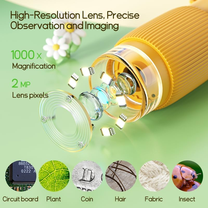 Kids Microscope, 2" HD IPS Screen 1000X Portable Microscope for Kids | Handheld Digital Microscopes with Photo and Video Function Little Scientist Microscope for Kids over 3 Years Old image number 5