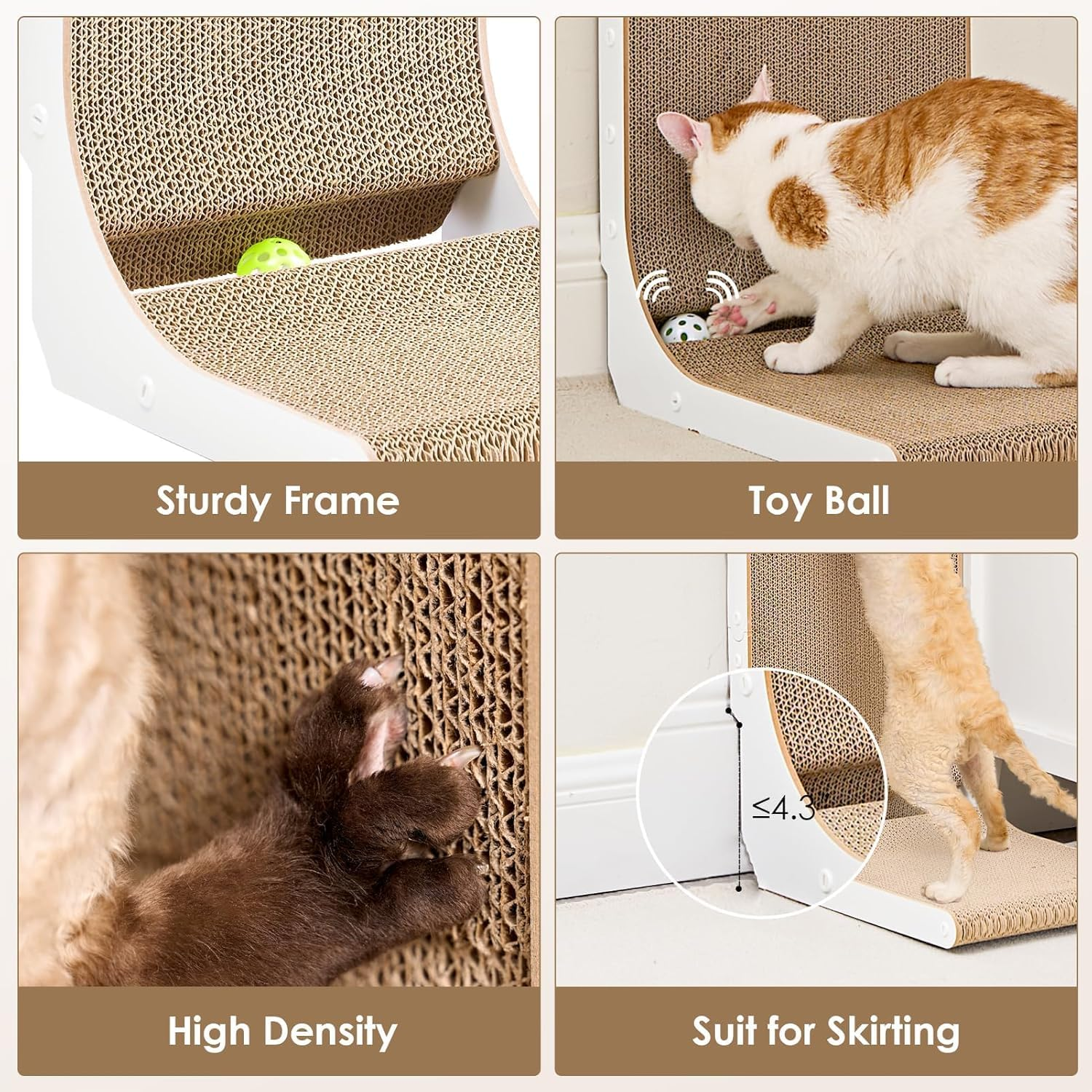 Indoor Cat Scratching Post, 32" L-Shaped Vertical Cat Scratching Post, Indoor Cat Scratching Board with Ball Toy, White image number 5