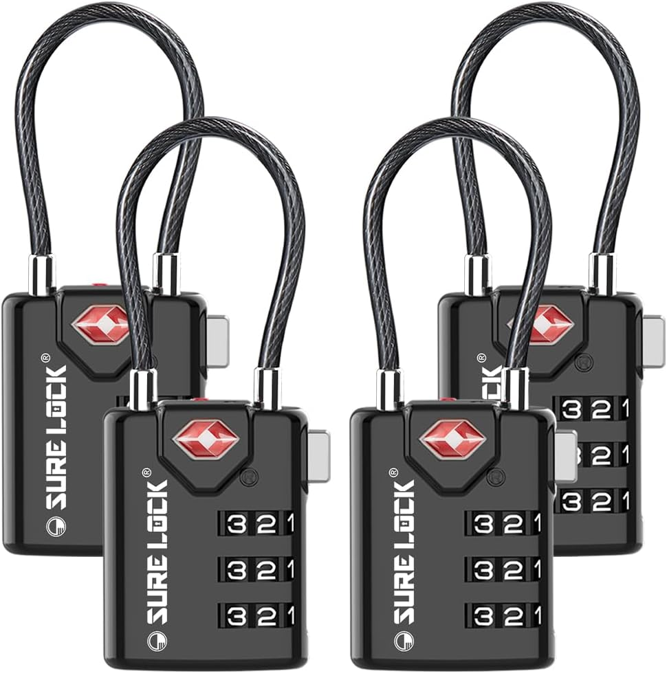 TSA Compatible Travel Luggage Locks, Inspection Indicator, Easy Read Dials - 1, 2 & 4 Pack (Large, Black 8 Pack)