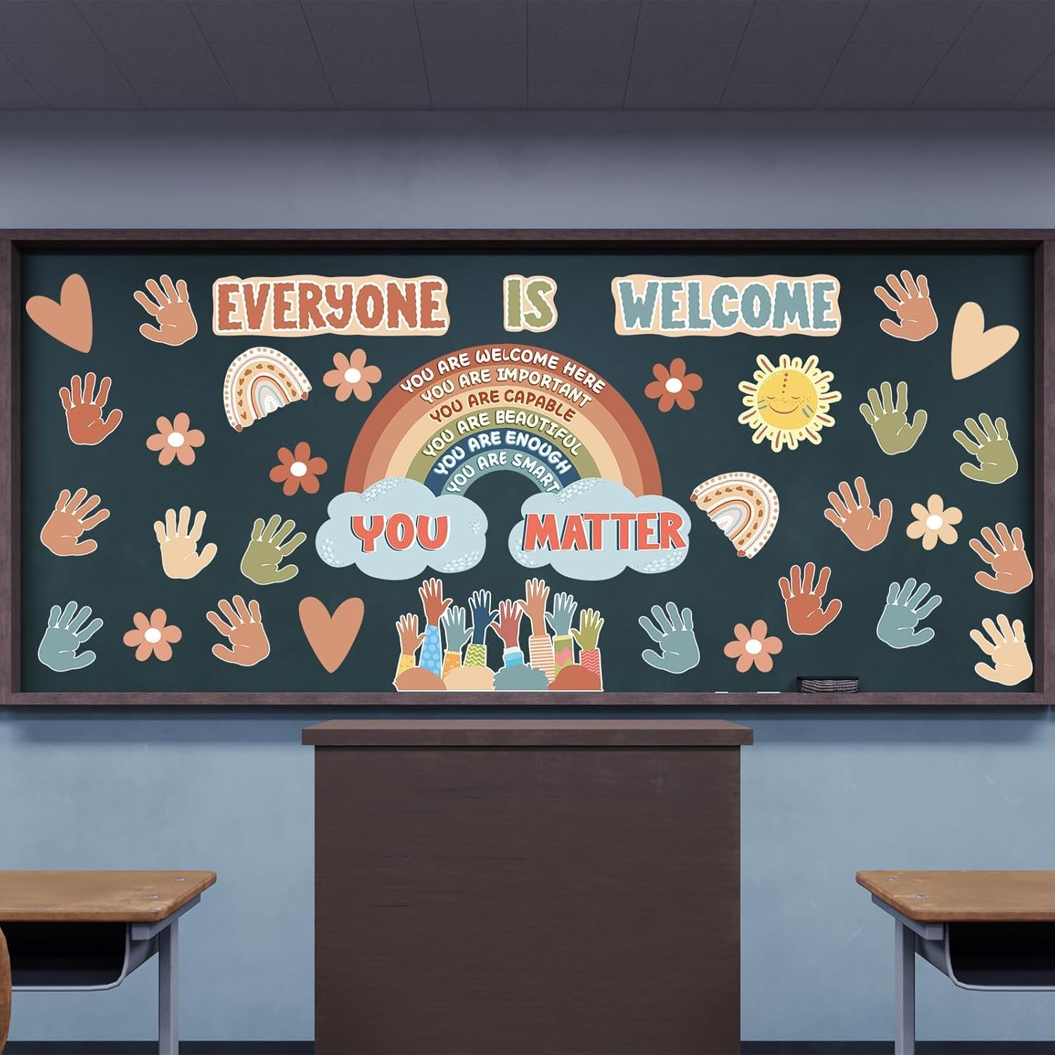 VABAMNA Boho Bulletin Board Decorations for Classroom, 35Pcs Everyone Is Welcome Classroom Positive Motivational Inspirational Affirmation Wall Decor Boho Rainbow Cutouts for Teacher School Supplies - Red image number 7