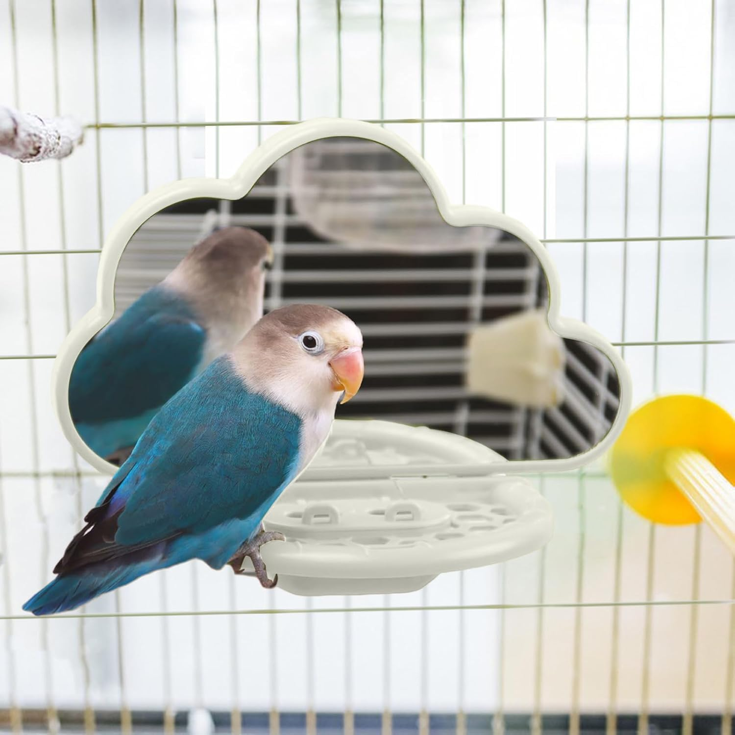 1Pcs Wezxrauo Cloud Mirror Bird Cage Toy with Perch & Hidden Feeder | Parrot Mirror Platforms for Parakeets, Cockatiels | Bird Mirror Toy with Perching Station | Cage Accessories image number 3