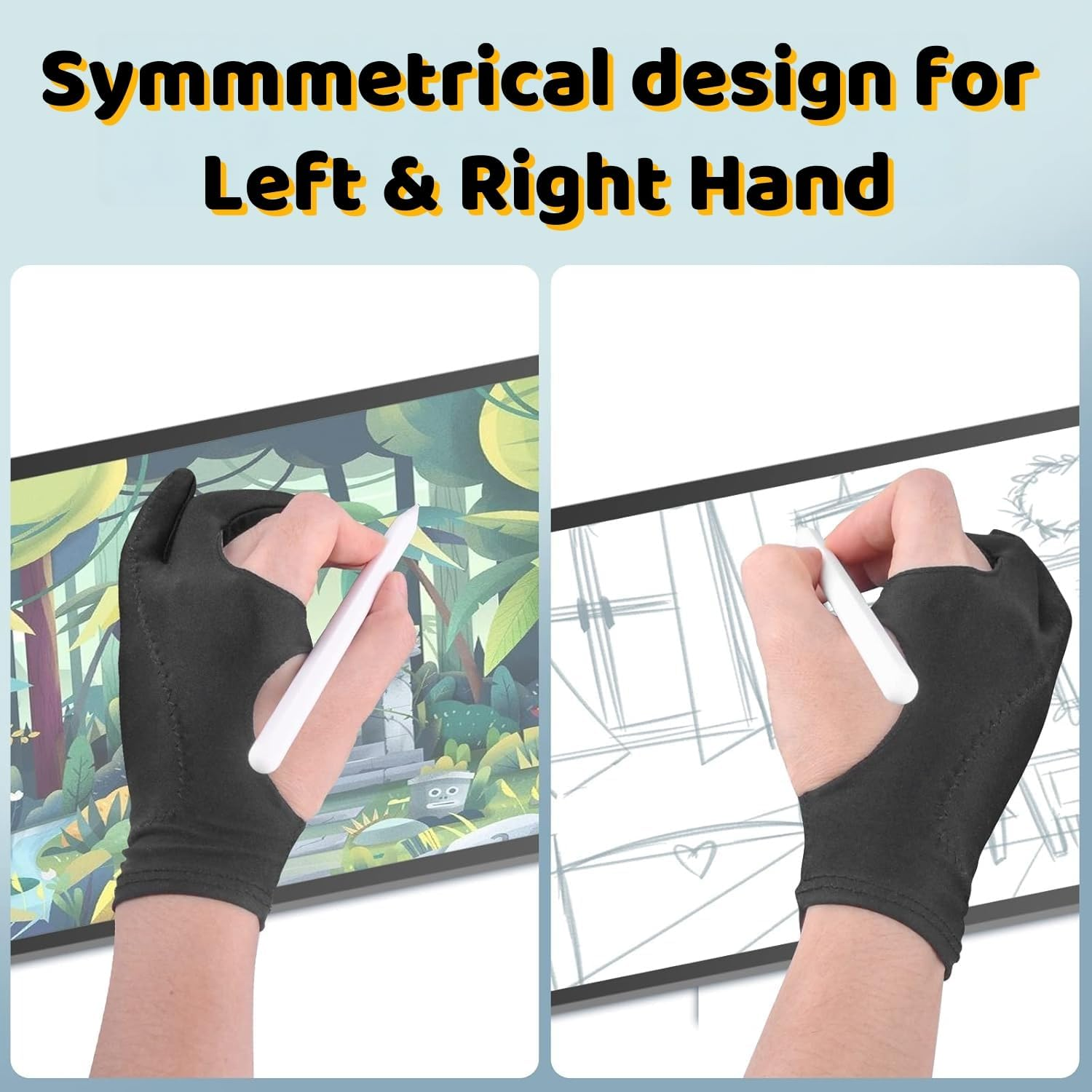 2 Pack Artist Drawing Gloves for Digital Art & Graphic Tablets - Palm Rejection, Smooth & Breathable Sketching Gloves for Left & Right Hand image number 3