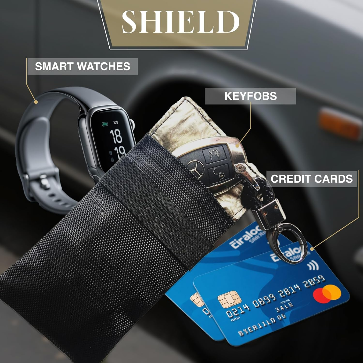 Faraday Bag for Keyfobs (2-Pack), RF Shielding Protective Case for Smart Keys, Transmitters, and Small Electronics, Vehicle Security, Anti-Hacking Signal Blocker, and EMF Protection